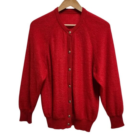 Womens Sweater Size 12 Red Superkid Mohair Wool Rhinestone Buttons Luxe Jumper - Picture 1 of 8